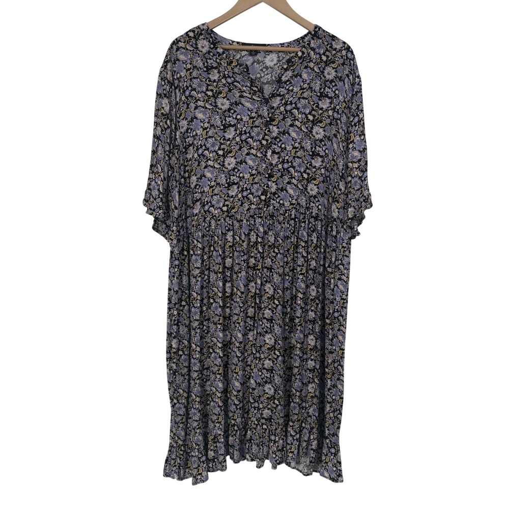 Ellos Womens Ditsy Floral Empire Waist Midi Dress 1X Black Purple Cottage Boho